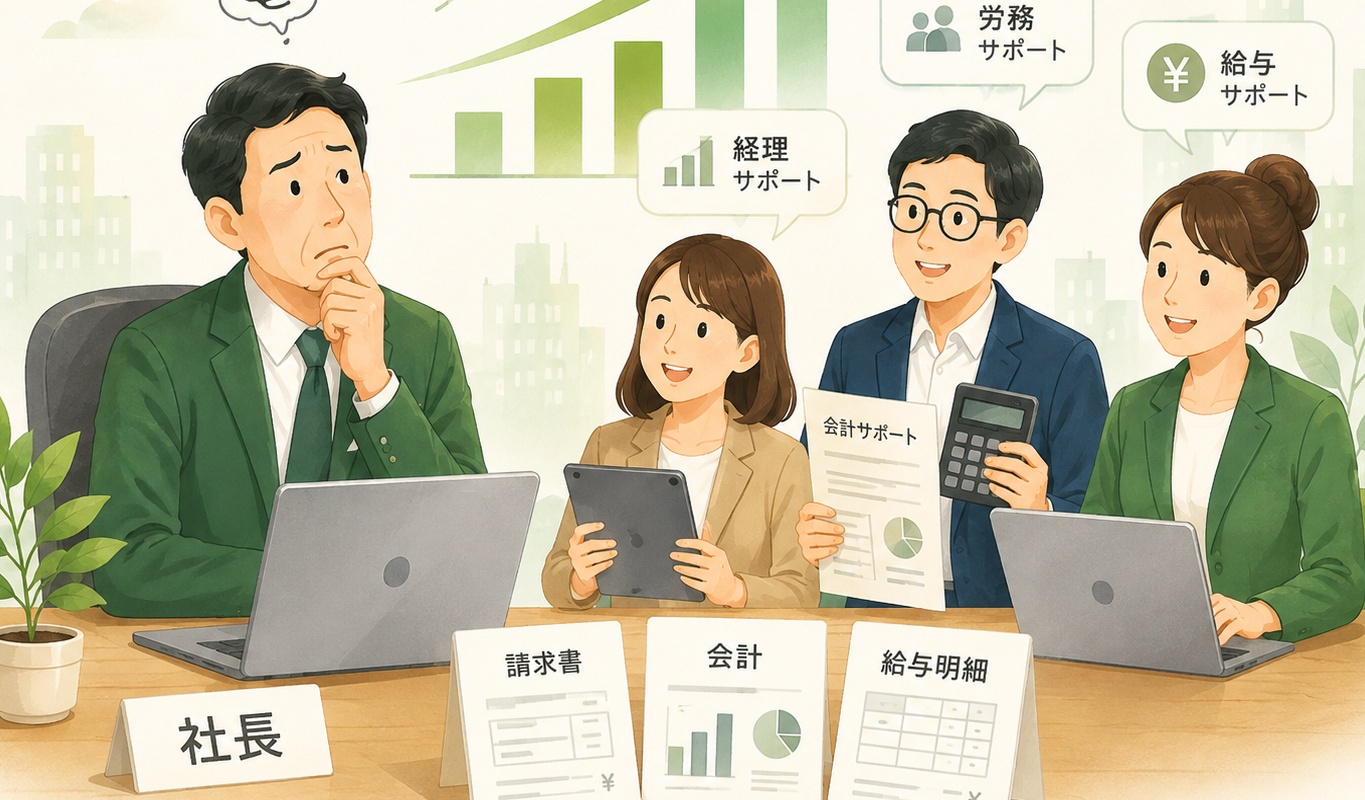 社長と外部バックオフィスチームのイラスト